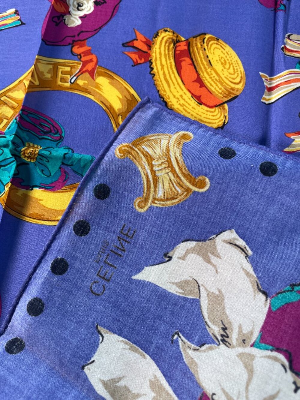 Céline Paris Cotton Scarf Colorful Hats & Rope Print 20" Square - Picture 13 of 13